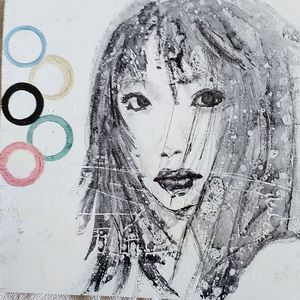 Hand-painted Irene Morgan Wood Tiles,  5 x 5 inches